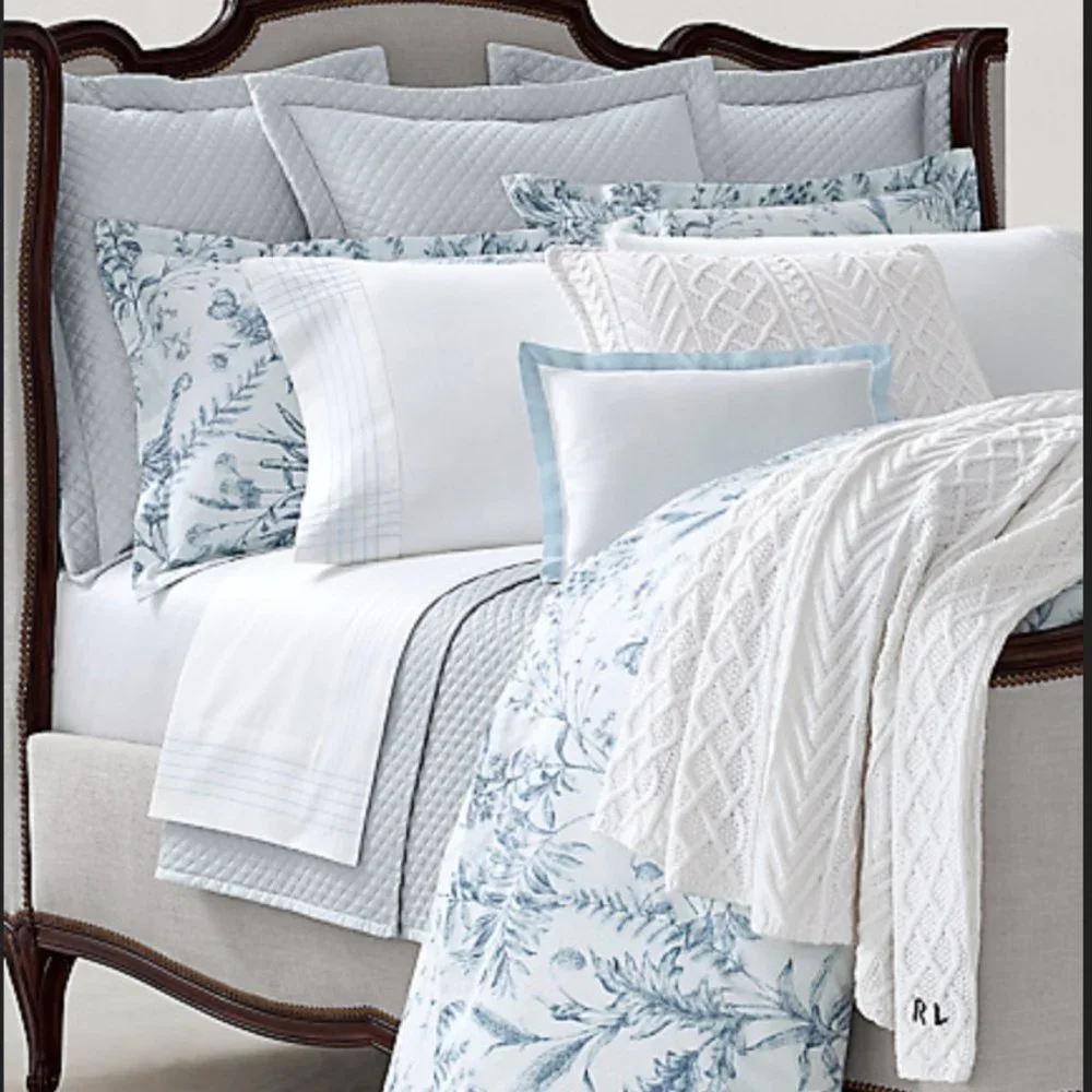 Ralph Lauren Sateen Argyle Quilt, Full/Queen Blue Hyacinth